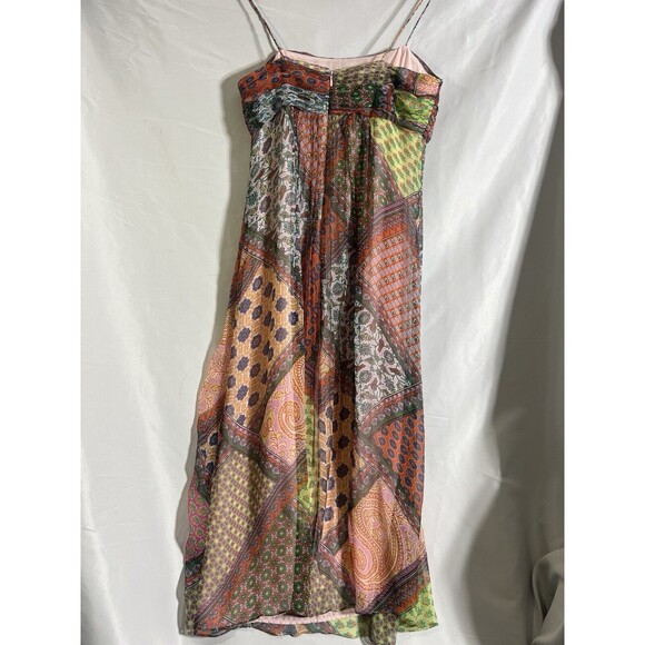 Worth New York 100% Silk Midi Dress Colorful Patchwork Boho Festival Size 4 - Picture 6 of 6